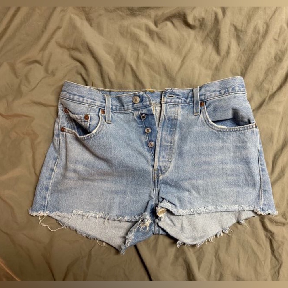Levi's Light Blue Frayed Jean Shorts